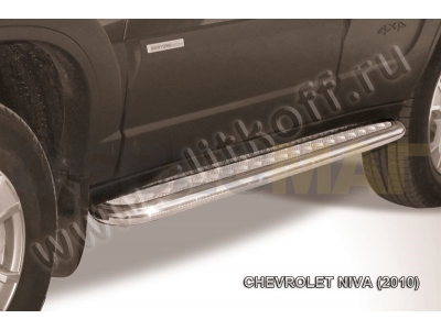 Пороги с площадкой алюминиевый лист 57 мм усиленные Slitkoff для Chevrolet Niva 2009-2020