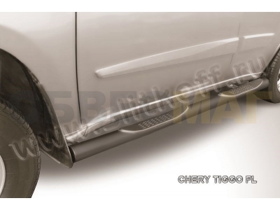 Пороги труба с накладками 76 мм чёрная Slitkoff для Chery Tiggo FL 2013-2018