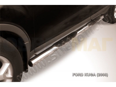 Пороги труба с накладками 76 мм серебристая для Ford Kuga № FKG007S