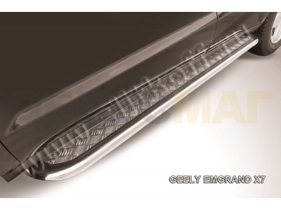 Пороги с площадкой алюминиевый лист 57 мм Slitkoff для Geely Emgrand X7 2013-2016