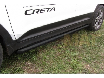 Пороги труба 57 мм чёрная Slitkoff для Hyundai Creta 2016-2021