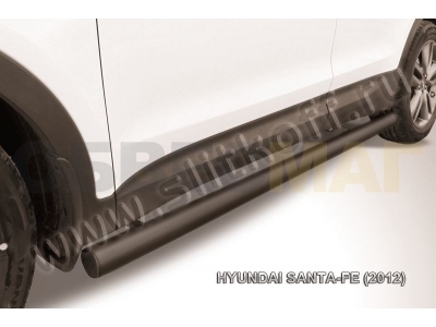 Пороги труба 76 мм чёрная для Hyundai Santa Fe № HSFT12-007B