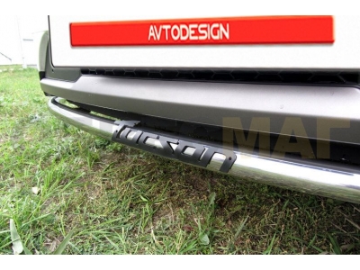 Защита переднего бампера 42 мм с надписью серебристая для Hyundai Tucson № HT4WD15001S