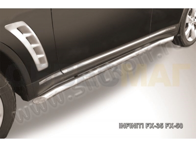 Пороги труба 57 мм с гибами серебристая Slitkoff для Infiniti FX35/37 2008-2014