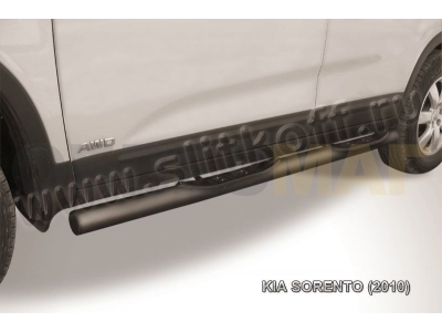 Пороги труба с накладками 76 мм чёрная для Kia Sorento № KS10-006B