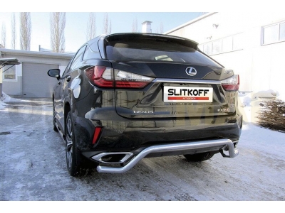 Защита заднего бампера 57 мм волна серебристая Slitkoff для Lexus RX-350 2015-2021