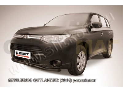 Защита переднего бампера 57 мм волна чёрная Slitkoff для Mitsubishi Outlander 2014-2015