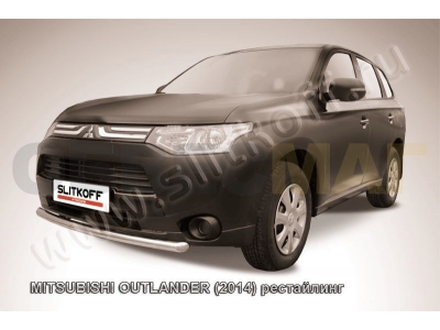 Защита переднего бампера 57 мм короткая серебристая Slitkoff для Mitsubishi Outlander 2014-2015