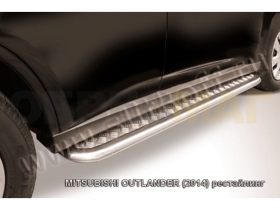 Пороги с площадкой алюминиевый лист 42 мм усиленные для Mitsubishi Outlander № MOUT14-008