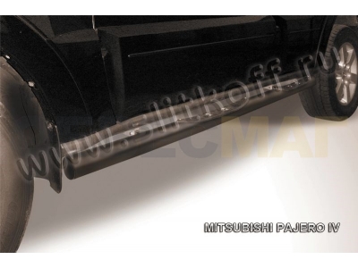 Пороги труба с накладками 76 мм чёрная для Mitsubishi Pajero 4 № MPJ011B