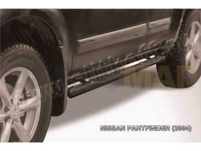 Пороги труба с накладками 76 мм чёрная для Nissan Pathfinder № NIP007B