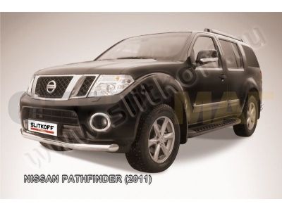 Защита переднего бампера 76 мм серебристая Slitkoff для Nissan Pathfinder 2010-2014