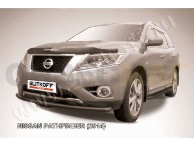 Защита переднего бампера 57 мм радиусная чёрная Slitkoff для Nissan Pathfinder 2014-2021
