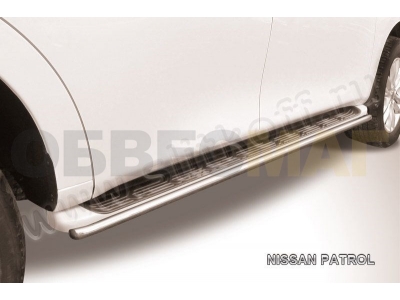 Защита штатных порогов 42 мм серебристая Slitkoff для Nissan Patrol 2010-2021