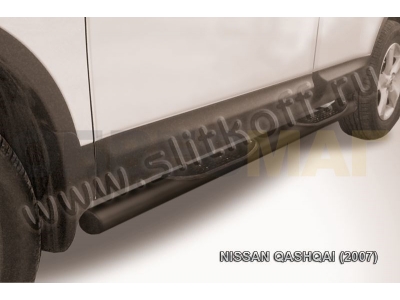 Пороги труба с накладками 76 мм чёрная для Nissan Qashqai № NIQ009B