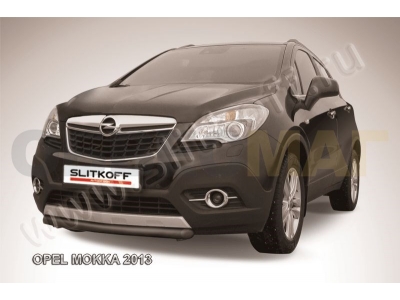 Защита переднего бампера 57 мм короткая чёрная Slitkoff для Opel Mokka 2012-2021