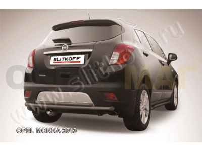 Защита заднего бампера двойная 57-42 мм радиусная чёрная Slitkoff для Opel Mokka 2012-2021