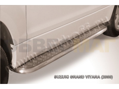 Пороги с площадкой алюминиевый лист 42 мм для Suzuki Grand Vitara 3 двери № SGV3D08012