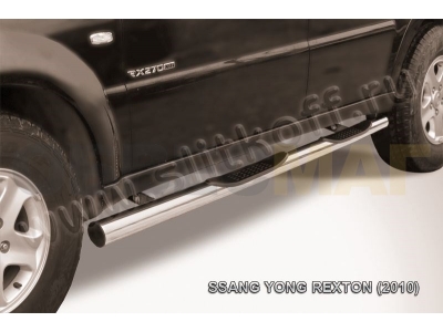 Пороги труба с накладками 76 мм серебристая для SsangYong Rexton № SSR008S