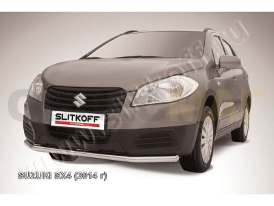 Защита переднего бампера 57 мм серебристая Slitkoff для Suzuki SX4 2013-2021