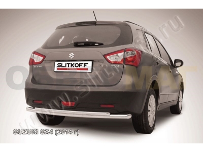 Защита заднего бампера двойная 57-42 мм серебристая Slitkoff для Suzuki SX4 2013-2021