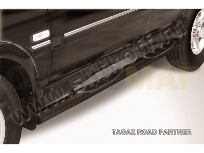 Пороги труба с накладками 76 мм чёрная Slitkoff для Тагаз Road Partner 2008-2011