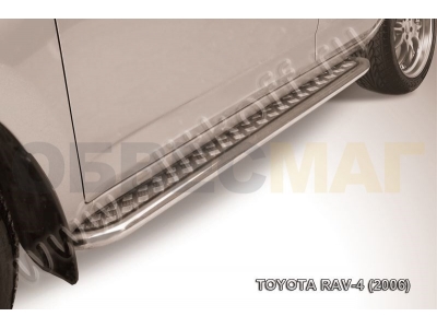 Пороги с площадкой алюминиевый лист 57 мм Slitkoff для Toyota RAV4 2006-2009