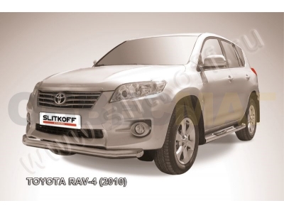 Защита переднего бампера 76 мм серебристая Slitkoff для Toyota RAV4 2010-2013