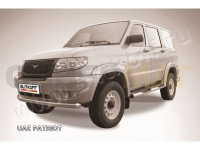Защита переднего бампера 76 мм серебристая Slitkoff для УАЗ Патриот 2005-2014