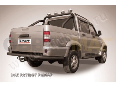 Защита заднего бампера 76 мм чёрная Slitkoff для УАЗ Патриот Пикап 2008-2014
