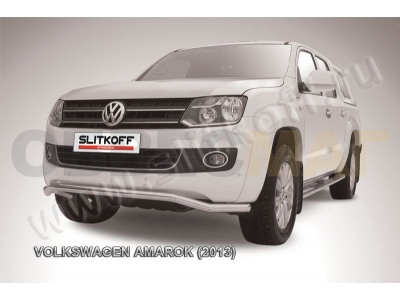Защита переднего бампера 57 мм волна серебристая Slitkoff для Volkswagen Amarok 2010-2016