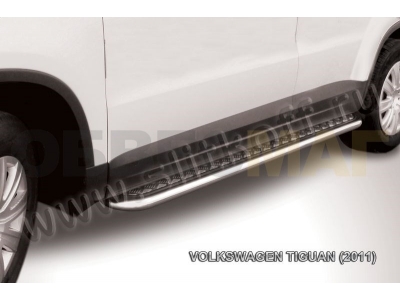 Пороги с площадкой алюминиевый лист 57 мм для Volkswagen Tiguan № VWTIG-007