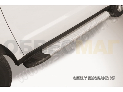 Пороги алюминиевые Slitkoff Optima Silver для Geely Emgrand X7 № AL-GEX7002