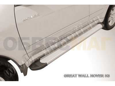 Пороги алюминиевые Slitkoff Optima Silver для Great Wall Hover H5 № AL-GWH5002