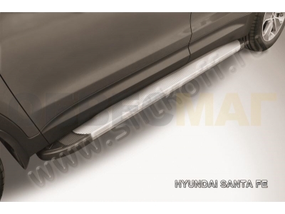 Пороги алюминиевые Slitkoff Optima Silver для Hyundai Santa Fe Grand № AL-HSFG002