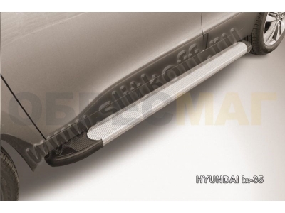 Пороги алюминиевые Slitkoff Optima Silver для Hyundai ix35 № AL-Hix35002