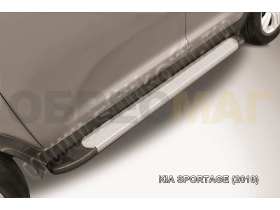 Пороги алюминиевые Slitkoff Optima Silver для Kia Sportage № AL-KSP01002