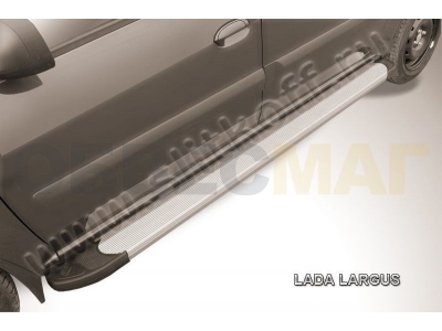 Пороги алюминиевые Slitkoff Optima Silver для Lada Largus № AL-LadLar002