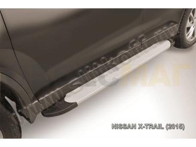 Пороги алюминиевые Slitkoff Optima Silver для Nissan X-Trail № AL-NXT15-02