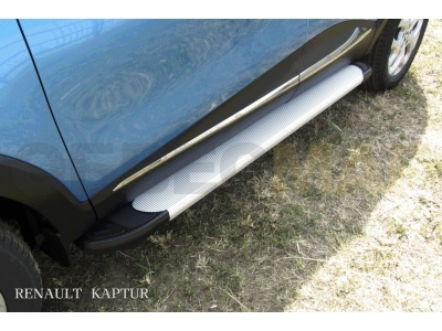 Пороги алюминиевые Slitkoff Optima Silver для Renault Kaptur № AL-RK002