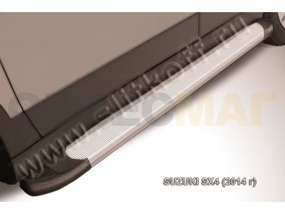 Пороги алюминиевые Slitkoff Optima Silver для Suzuki SX4 № AL-SSX4002