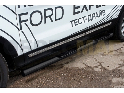 Пороги труба с накладками 76 мм чёрная для Ford Explorer № FEX15005B