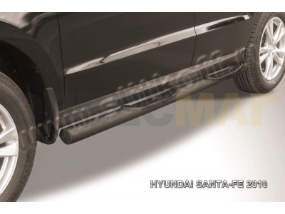 Пороги труба с накладками 76 мм чёрная для Hyundai Santa Fe № HSFN006B