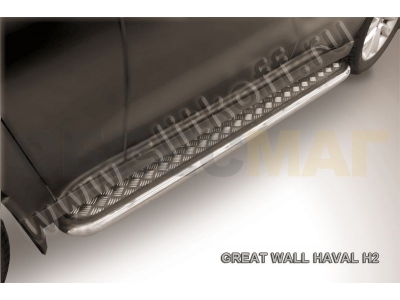 Пороги с площадкой алюминиевый лист 57 мм усиленные для Haval H2 № HavH2005