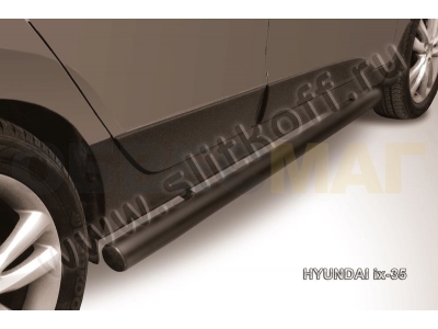 Пороги труба 76 мм чёрная для Hyundai ix35 № Hix35-005B