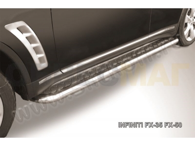 Пороги с площадкой алюминиевый лист 57 мм Slitkoff для Infiniti FX35/37 2008-2014