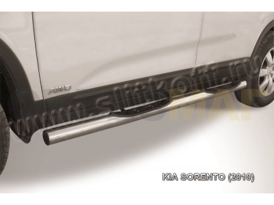 Пороги труба с накладками 76 мм серебристая для Kia Sorento № KS10-006S