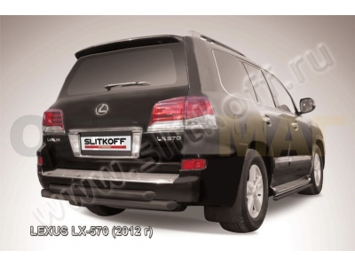 Защита заднего бампера двойная 76-76 мм радиусная чёрная Slitkoff для Lexus LX-570 2012-2021