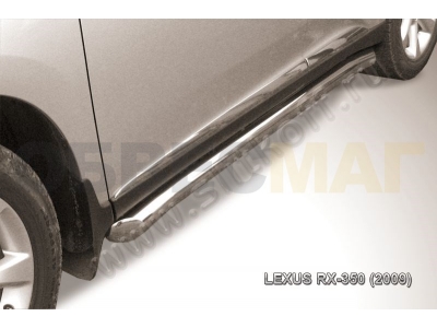 Пороги труба 76 мм с гибами серебристая Slitkoff для Lexus RX-270/350/450 2009-2012