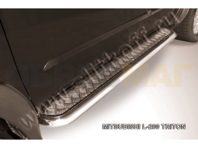 Пороги с площадкой алюминиевый лист 57 мм усиленные для Mitsubishi L200 № ML013